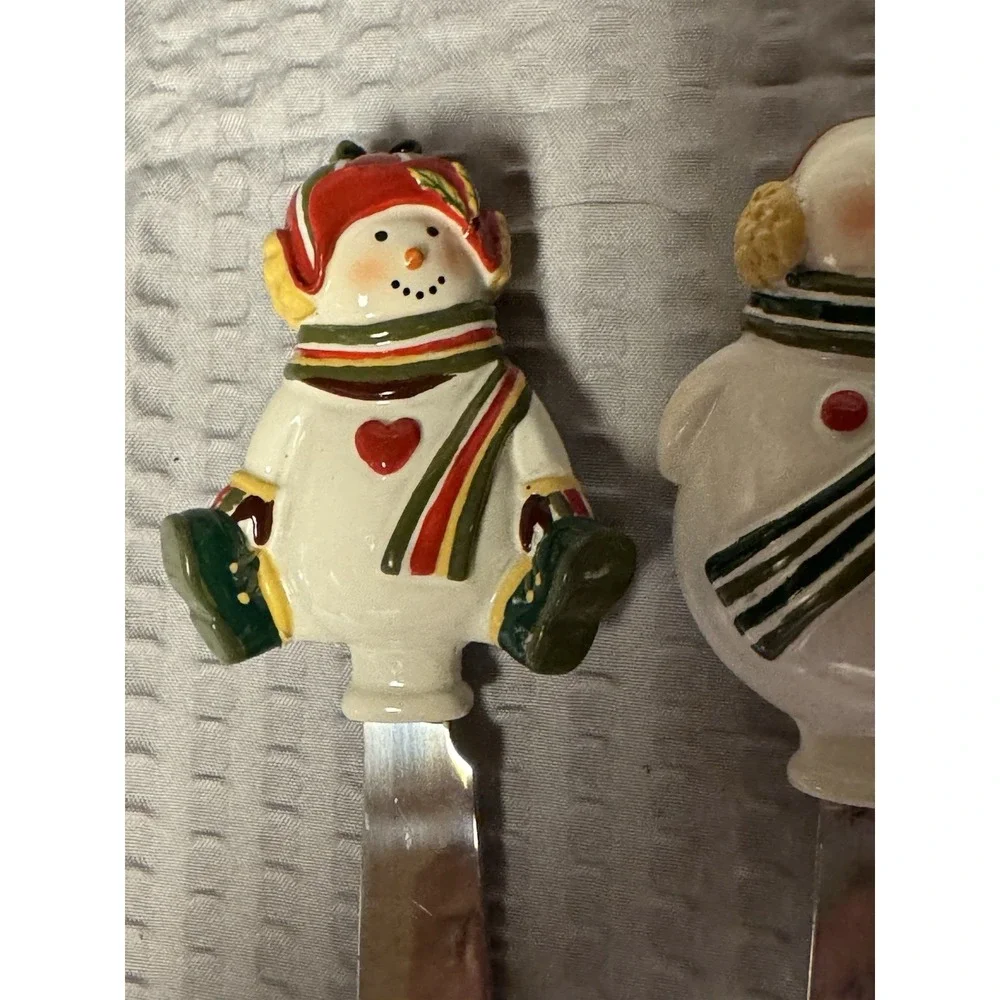Set of 4 Snowman Butter Or‎ Cheese Spread Knives - Stainless Steel